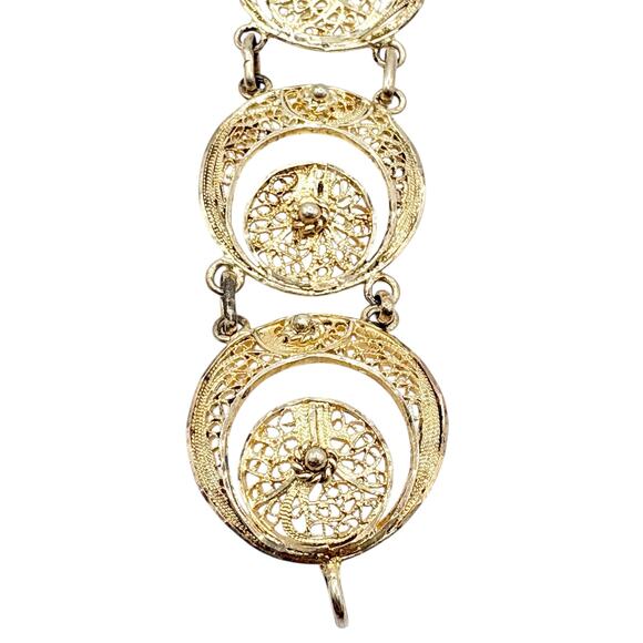 Vintage Gold Bracelet with Filagree Crescents - 1950s - 1960s Handmade in Europe - Picture 6 of 7
